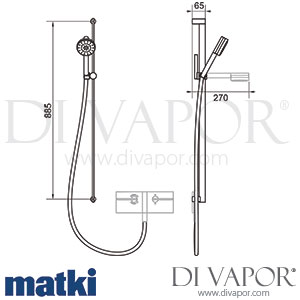 Matki EX25 20 Elixir Blade Mixer Hand Shower and Non-Integrated Slide Rail Dimensions